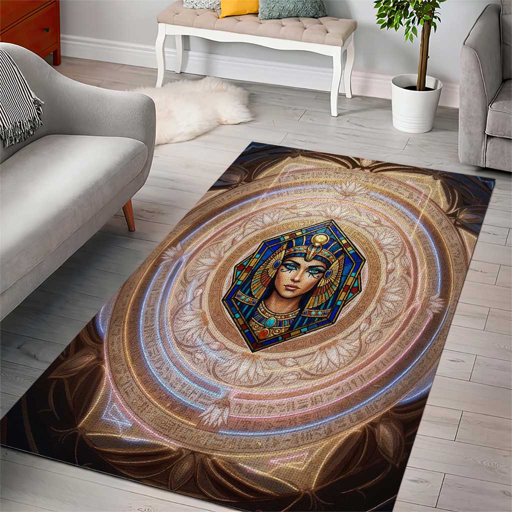 Isis Area Rug with Falcon Symbol and Sacred Geometry in Egyptian
