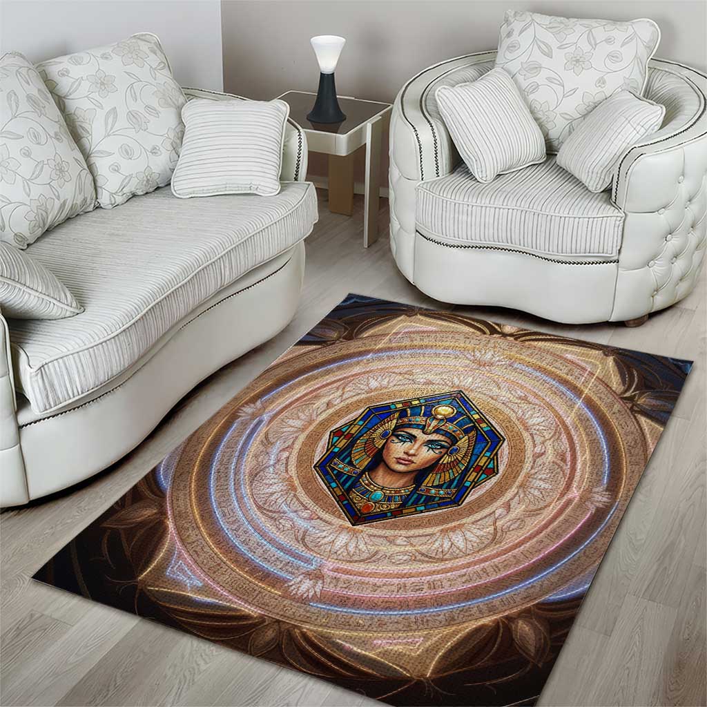 Isis Area Rug with Falcon Symbol and Sacred Geometry in Egyptian