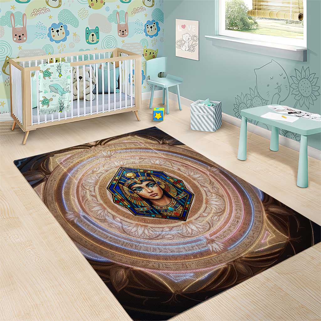 Isis Area Rug with Falcon Symbol and Sacred Geometry in Egyptian