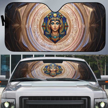 Isis Auto Sun Shade with Falcon Symbol and Sacred Geometry in Egyptian