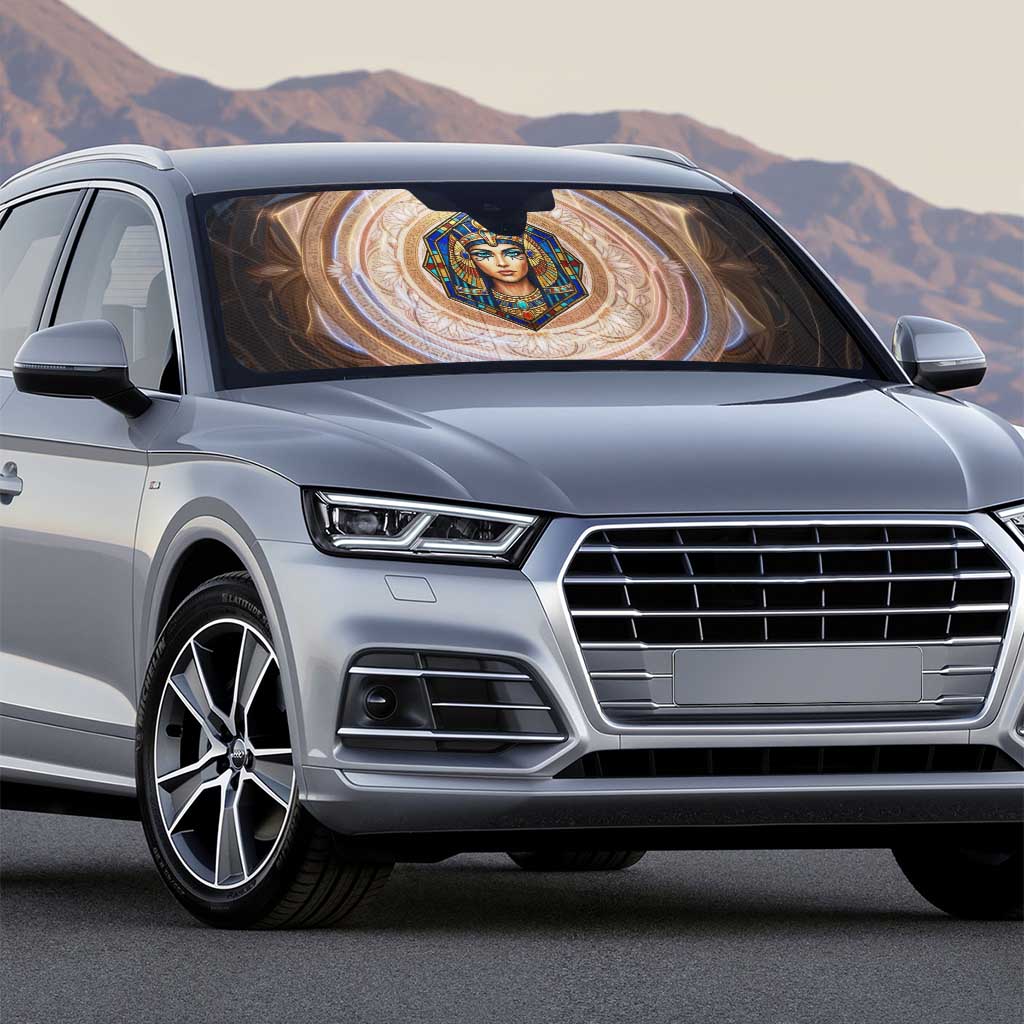 Isis Auto Sun Shade with Falcon Symbol and Sacred Geometry in Egyptian