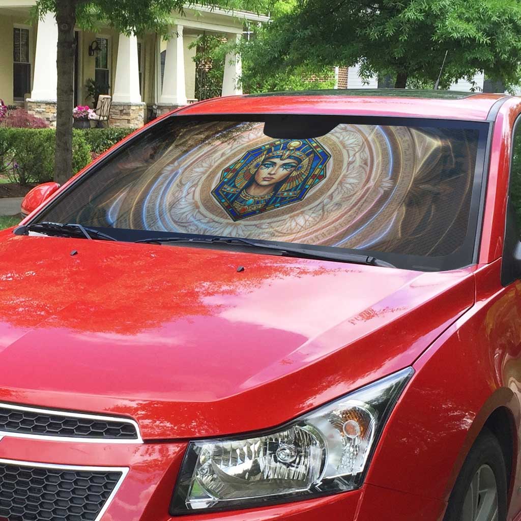 Isis Auto Sun Shade with Falcon Symbol and Sacred Geometry in Egyptian