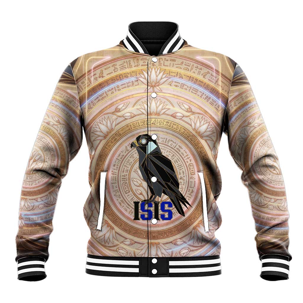 Isis Baseball Jacket with Falcon Symbol and Sacred Geometry in Egyptian