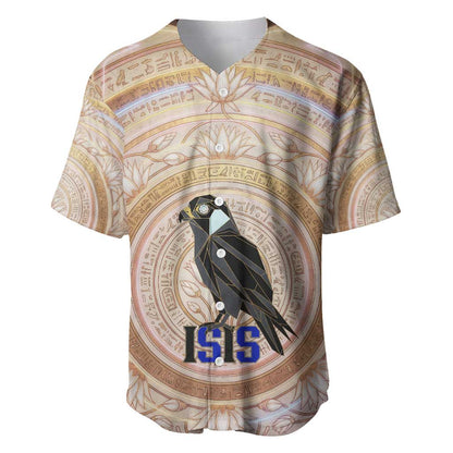 Isis Baseball Jersey with Falcon Symbol and Sacred Geometry in Egyptian