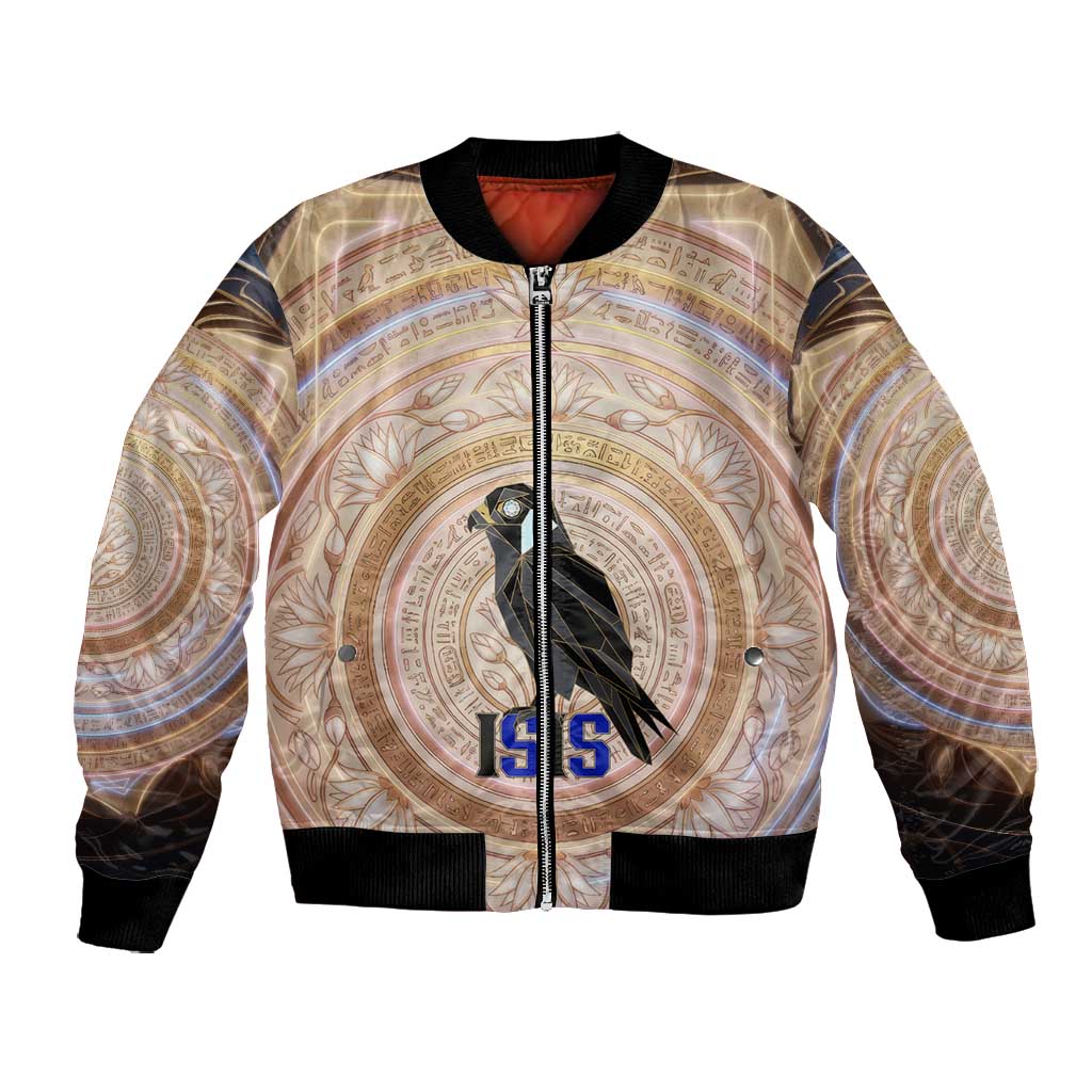 Isis Bomber Jacket with Falcon Symbol and Sacred Geometry in Egyptian