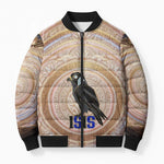 Isis Bomber Puffer Jacket with Falcon Symbol and Sacred Geometry in Egyptian