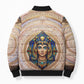 Isis Bomber Puffer Jacket with Falcon Symbol and Sacred Geometry in Egyptian