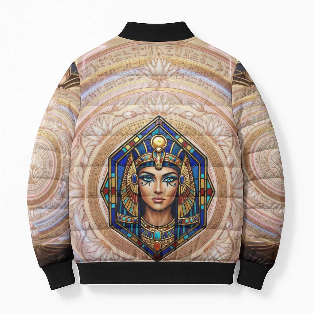 Isis Bomber Puffer Jacket with Falcon Symbol and Sacred Geometry in Egyptian