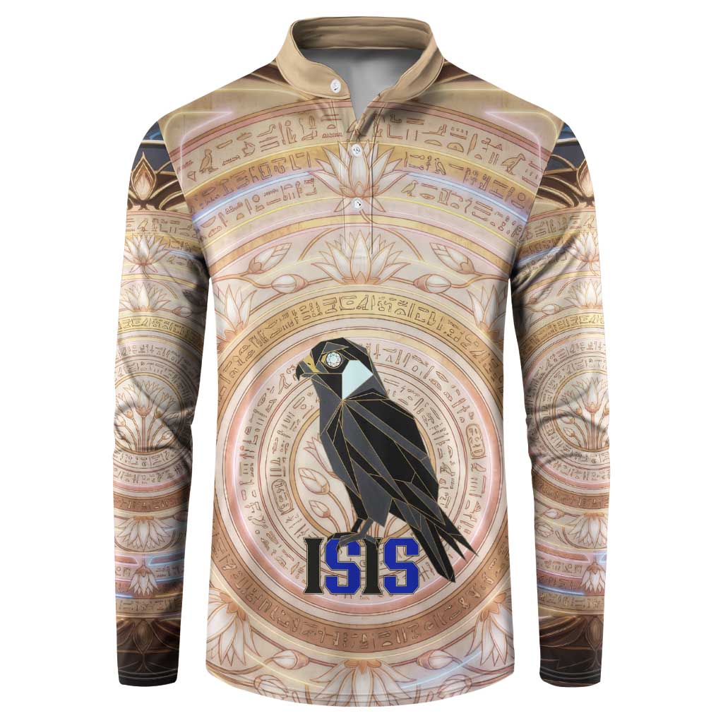 Isis Button Sweatshirt with Falcon Symbol and Sacred Geometry in Egyptian
