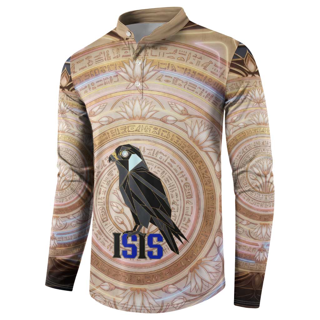 Isis Button Sweatshirt with Falcon Symbol and Sacred Geometry in Egyptian