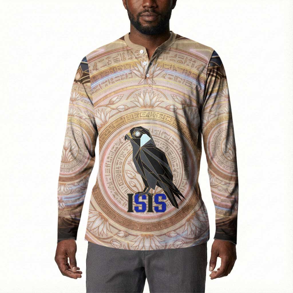 Isis Button Sweatshirt with Falcon Symbol and Sacred Geometry in Egyptian