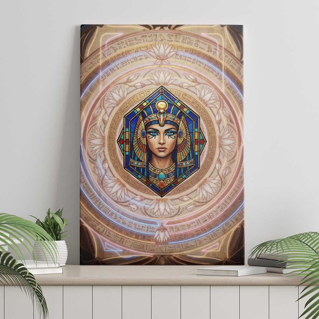 Isis Canvas Wall Art with Falcon Symbol and Sacred Geometry in Egyptian