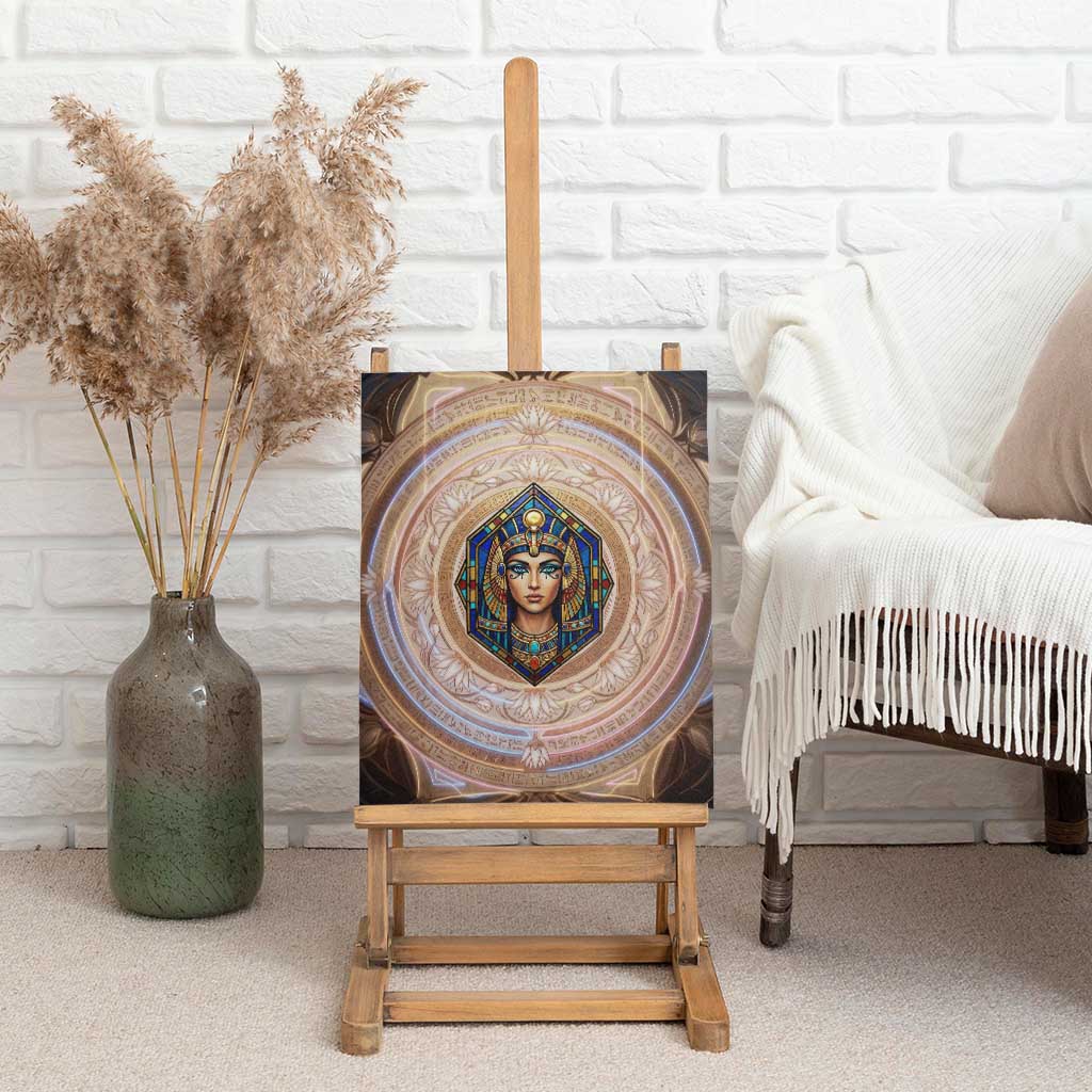 Isis Canvas Wall Art with Falcon Symbol and Sacred Geometry in Egyptian