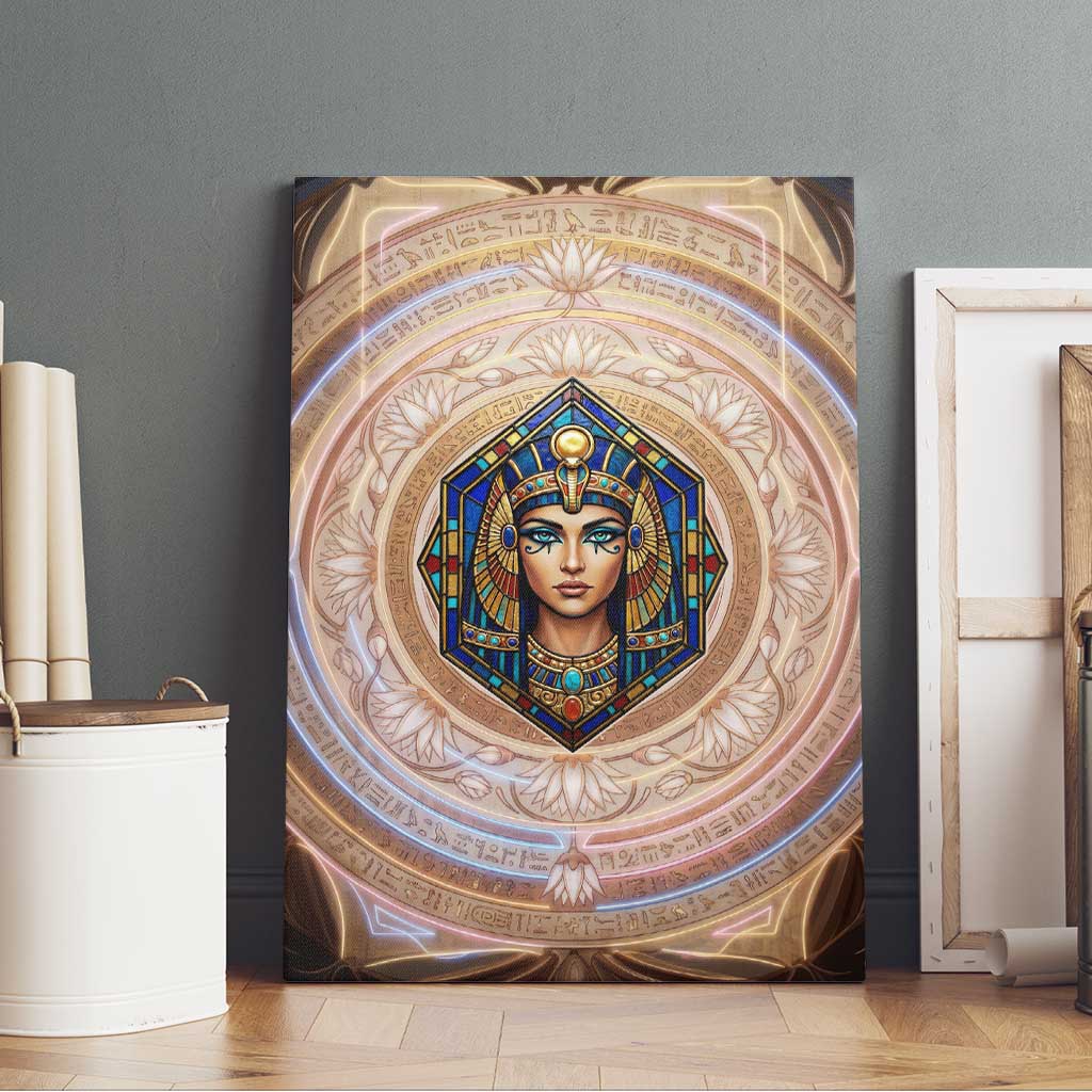 Isis Canvas Wall Art with Falcon Symbol and Sacred Geometry in Egyptian