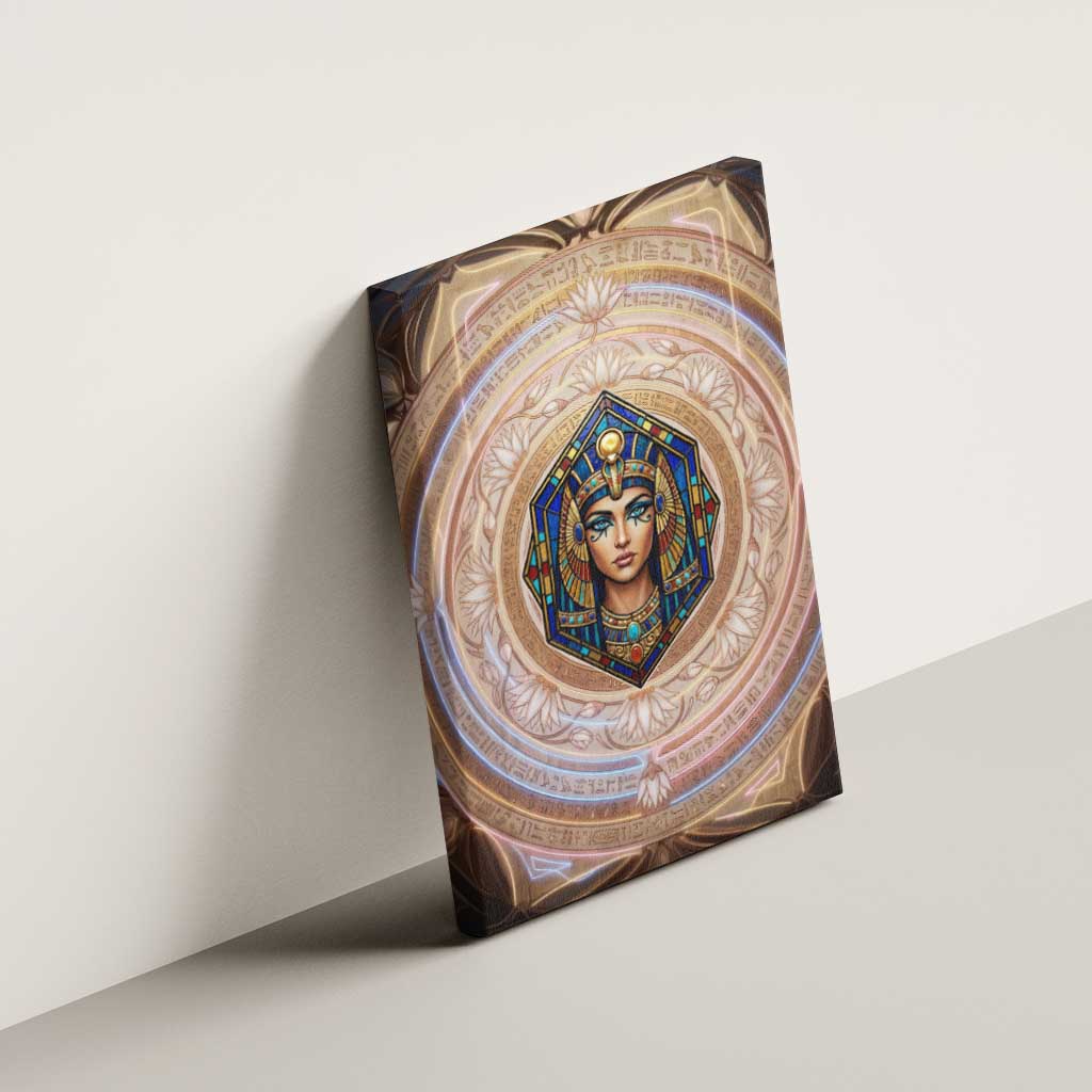 Isis Canvas Wall Art with Falcon Symbol and Sacred Geometry in Egyptian