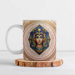 Isis Ceramic Mug with Falcon Symbol and Sacred Geometry in Egyptian