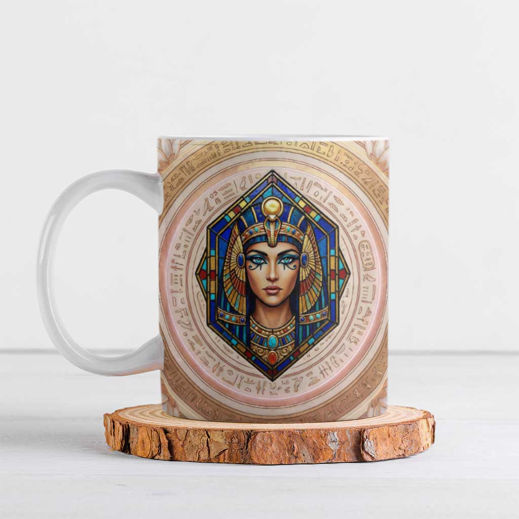 Isis Ceramic Mug with Falcon Symbol and Sacred Geometry in Egyptian