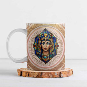 Isis Ceramic Mug with Falcon Symbol and Sacred Geometry in Egyptian