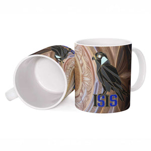 Isis Ceramic Mug with Falcon Symbol and Sacred Geometry in Egyptian