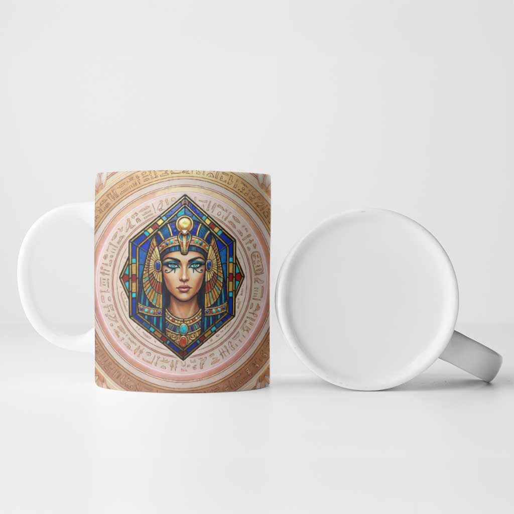 Isis Ceramic Mug with Falcon Symbol and Sacred Geometry in Egyptian