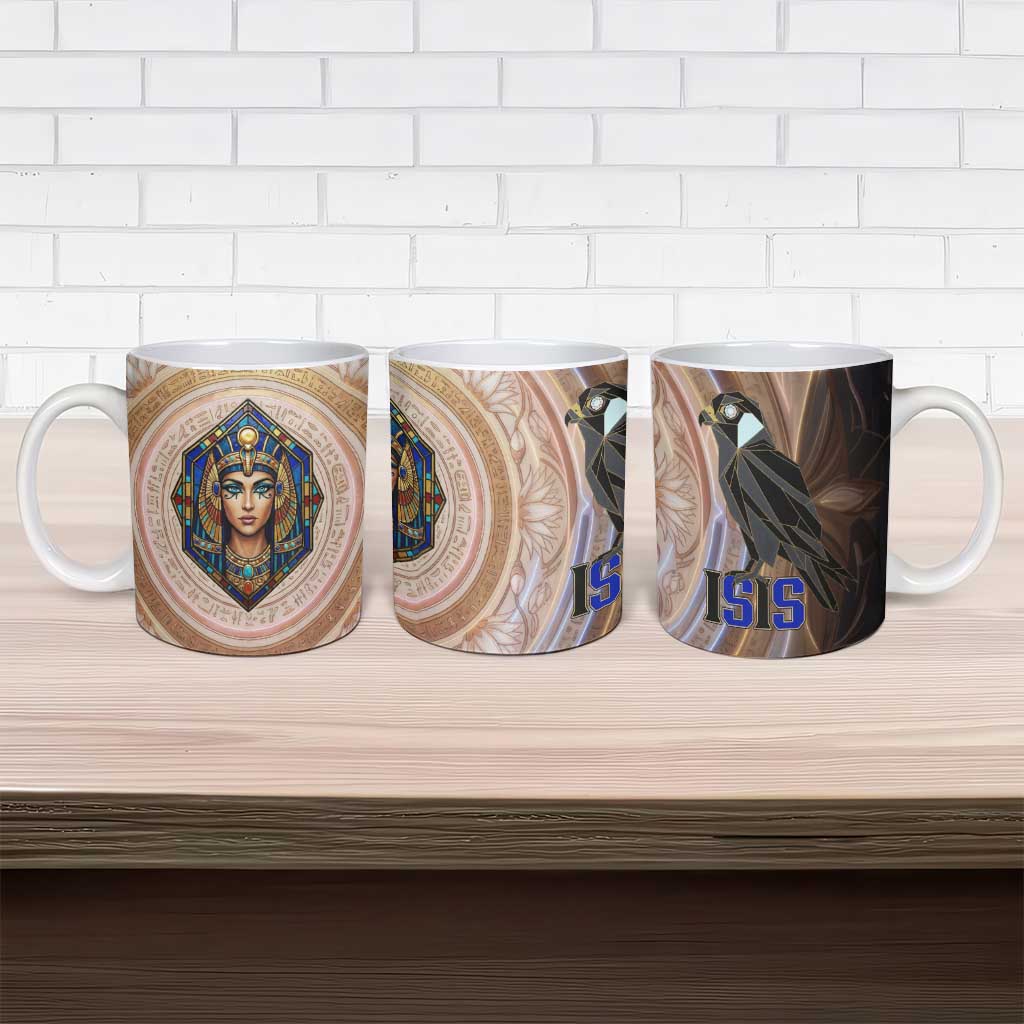 Isis Ceramic Mug with Falcon Symbol and Sacred Geometry in Egyptian