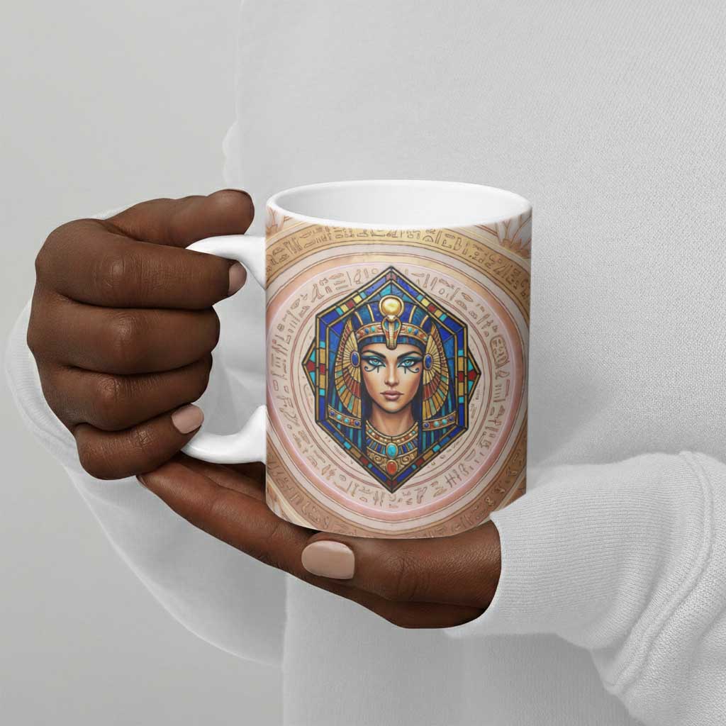 Isis Ceramic Mug with Falcon Symbol and Sacred Geometry in Egyptian