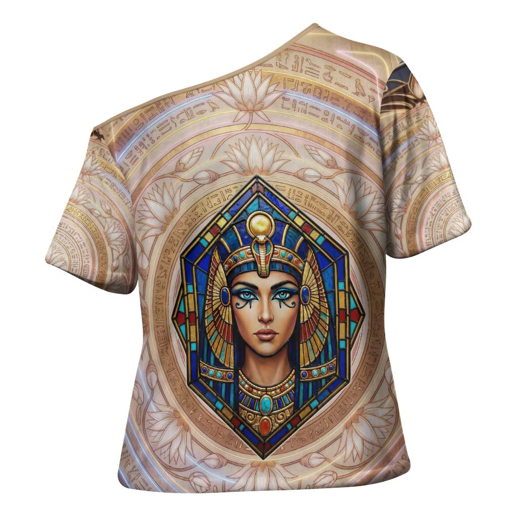 Isis Cross Shoulder Shirt with Falcon Symbol and Sacred Geometry in Egyptian