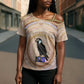 Isis Cross Shoulder Shirt with Falcon Symbol and Sacred Geometry in Egyptian