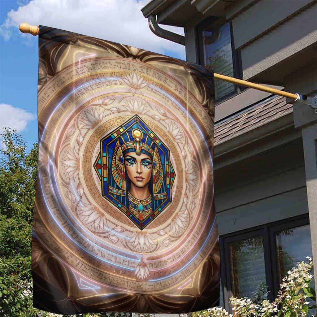 Isis Garden Flag with Falcon Symbol and Sacred Geometry in Egyptian