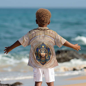 Isis Kid Hawaiian Shirt with Falcon Symbol and Sacred Geometry in Egyptian
