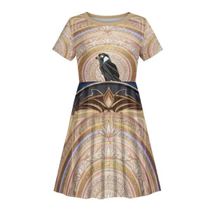 Isis Kid Short Sleeve Dress with Falcon Symbol and Sacred Geometry in Egyptian