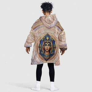 Isis Kid Wearable Blanket Hoodie with Falcon Symbol and Sacred Geometry in Egyptian