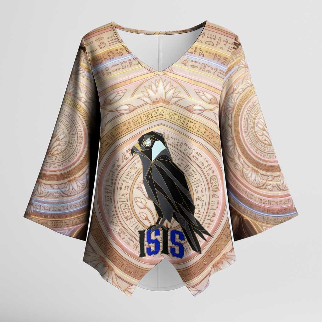 Isis Kimono Sleeve Blouse with Falcon Symbol and Sacred Geometry in Egyptian