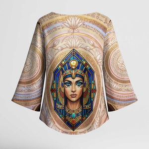 Isis Kimono Sleeve Blouse with Falcon Symbol and Sacred Geometry in Egyptian
