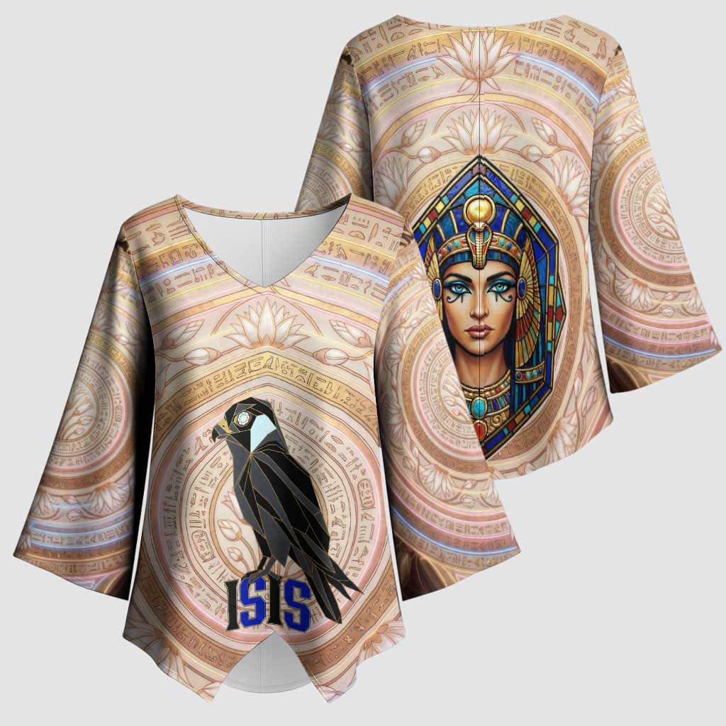 Isis Kimono Sleeve Blouse with Falcon Symbol and Sacred Geometry in Egyptian