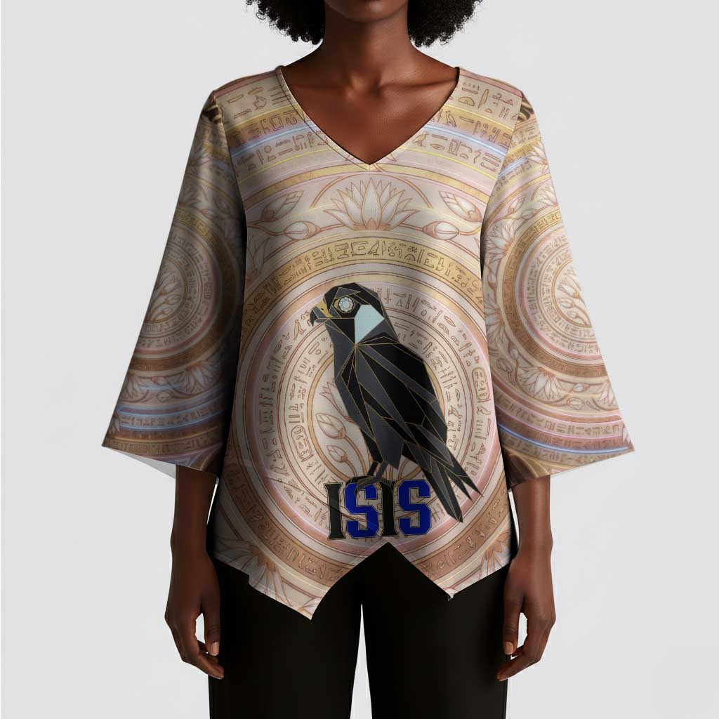 Isis Kimono Sleeve Blouse with Falcon Symbol and Sacred Geometry in Egyptian
