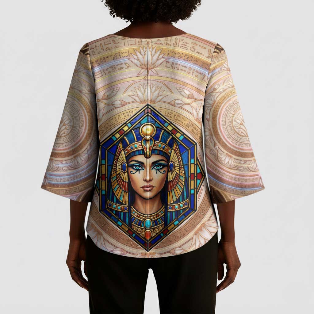 Isis Kimono Sleeve Blouse with Falcon Symbol and Sacred Geometry in Egyptian
