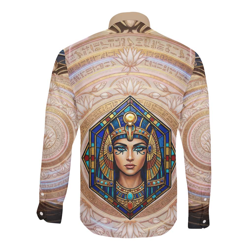 Isis Long Sleeve Button Shirt with Falcon Symbol and Sacred Geometry in Egyptian