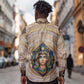 Isis Long Sleeve Button Shirt with Falcon Symbol and Sacred Geometry in Egyptian