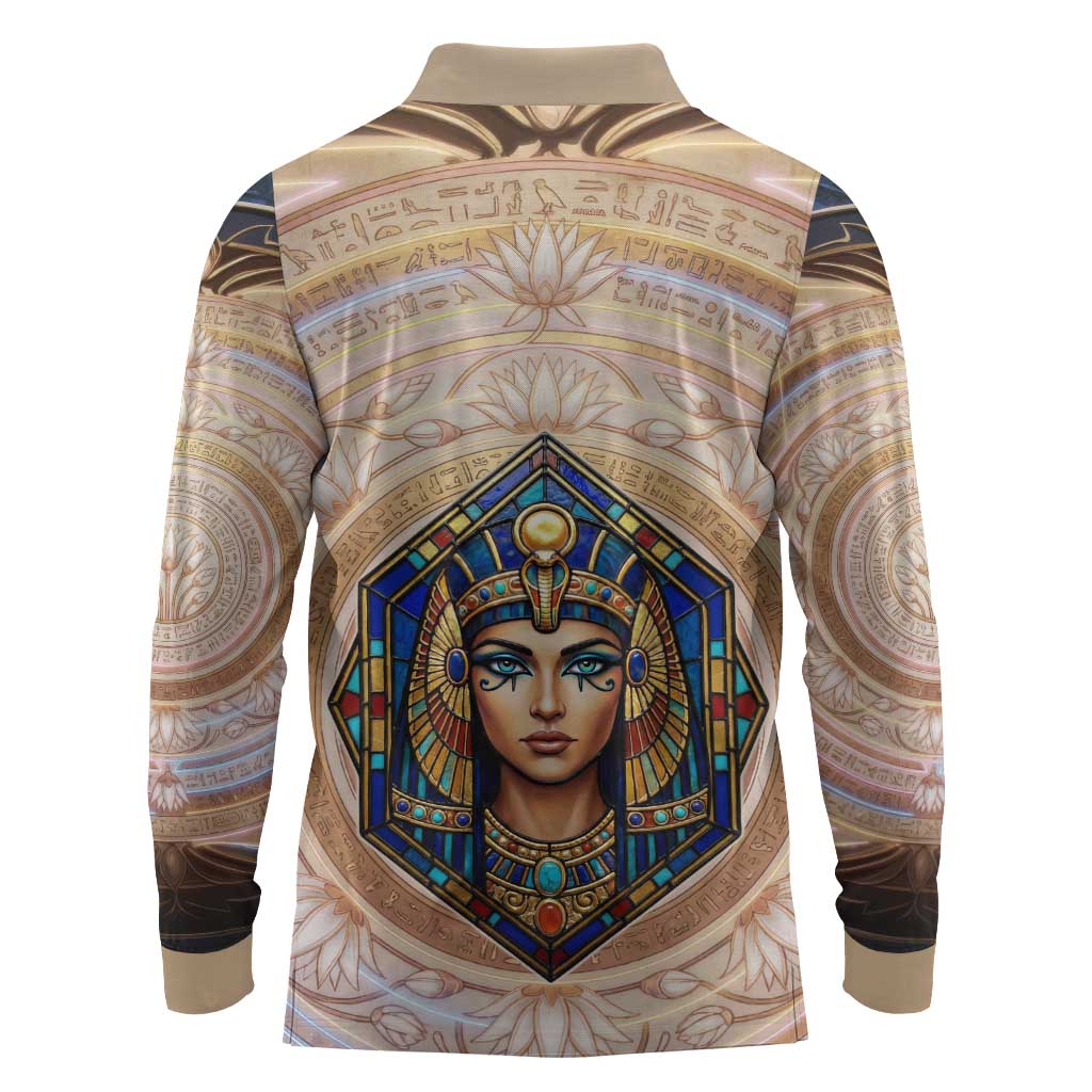 Isis Long Sleeve Polo Shirt with Falcon Symbol and Sacred Geometry in Egyptian