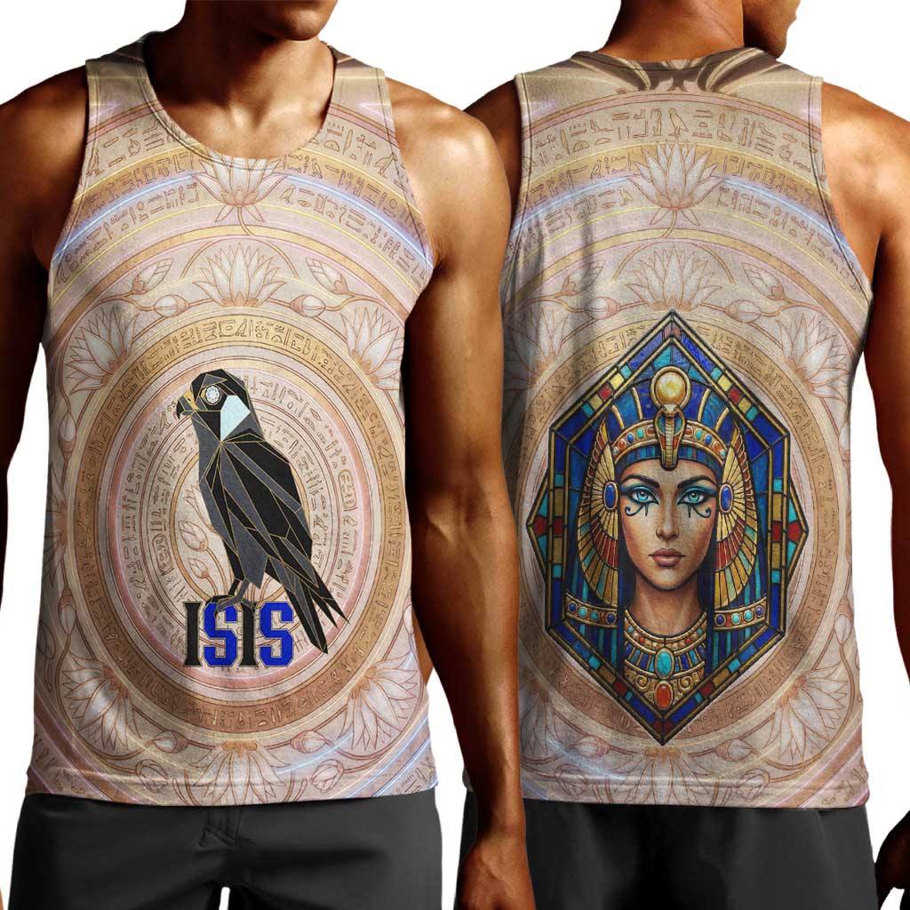 Isis Men Tank Top with Falcon Symbol and Sacred Geometry in Egyptian