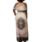 Isis Off Shoulder Maxi Dress with Falcon Symbol and Sacred Geometry in Egyptian