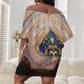 Isis Off Shoulder Short Dress with Falcon Symbol and Sacred Geometry in Egyptian