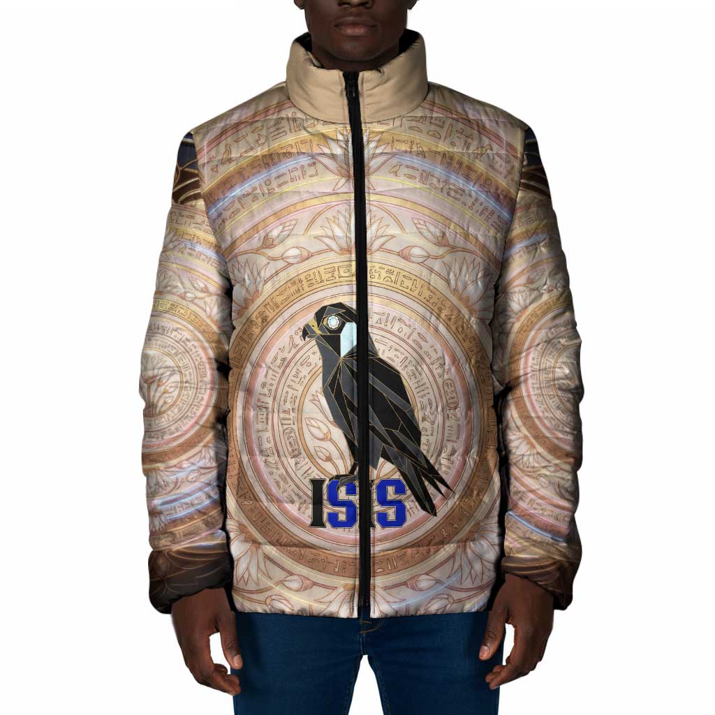 Isis Padded Jacket with Falcon Symbol and Sacred Geometry in Egyptian