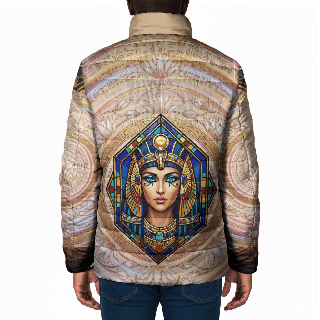 Isis Padded Jacket with Falcon Symbol and Sacred Geometry in Egyptian