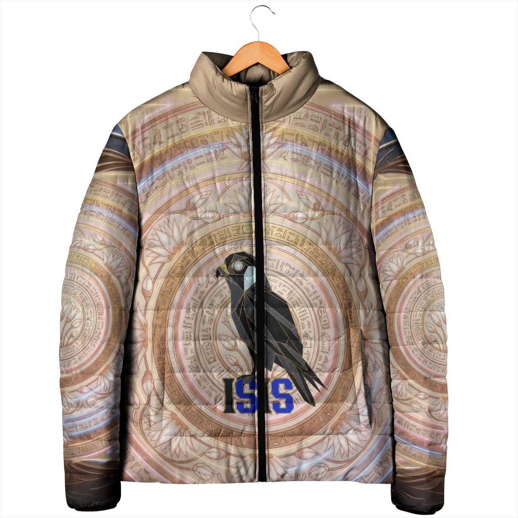Isis Padded Jacket with Falcon Symbol and Sacred Geometry in Egyptian