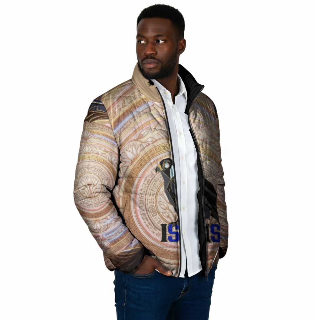 Isis Padded Jacket with Falcon Symbol and Sacred Geometry in Egyptian