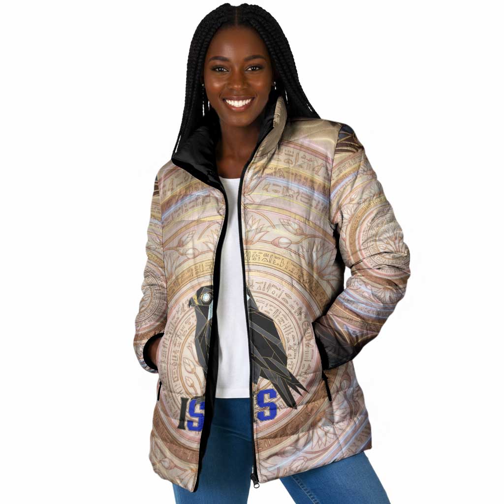Isis Padded Jacket with Falcon Symbol and Sacred Geometry in Egyptian