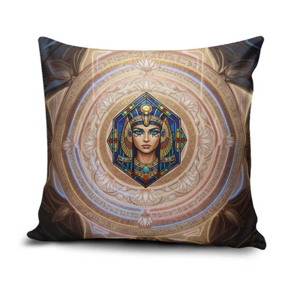 Isis Pillow Cover with Falcon Symbol and Sacred Geometry in Egyptian