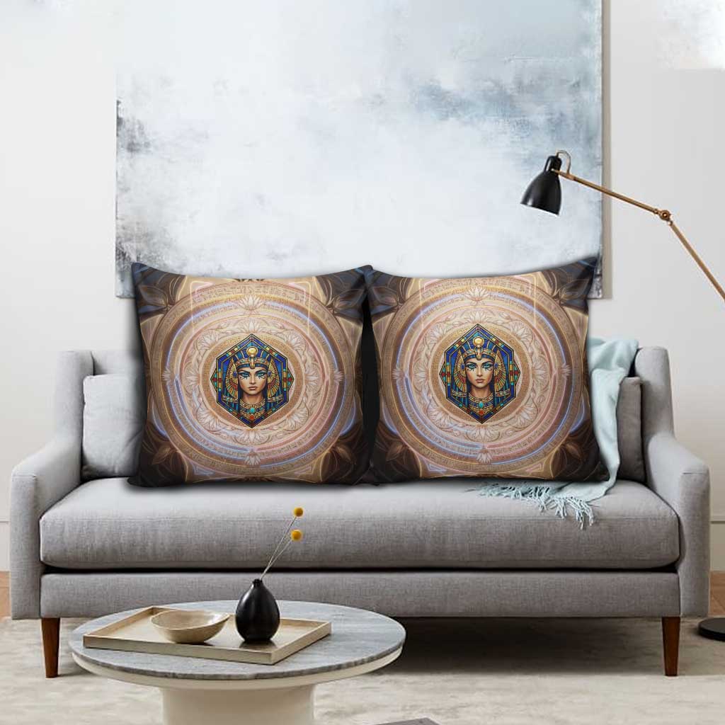 Isis Pillow Cover with Falcon Symbol and Sacred Geometry in Egyptian